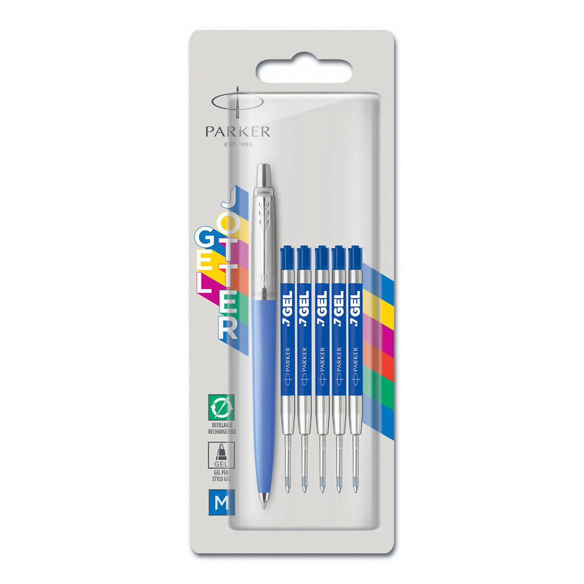 Parker Jotter Original Blue Ballpoint Pen Medium + 5 Blue Refills - image 1