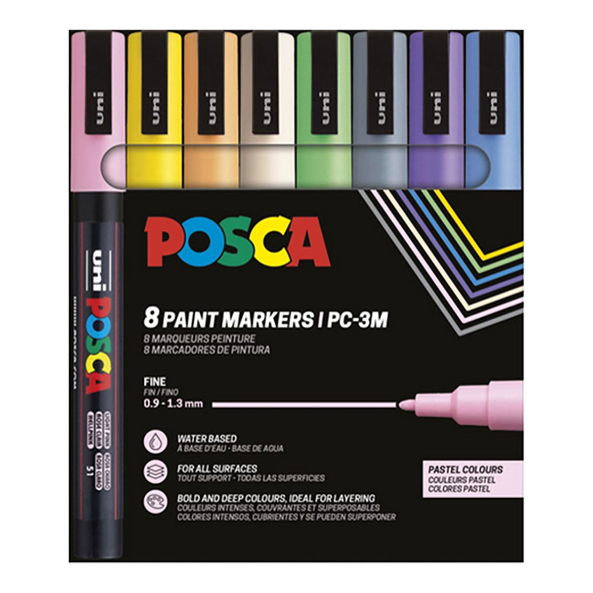 Uni Posca Markers PC-3M, 8 set Pastel Colors - image 1