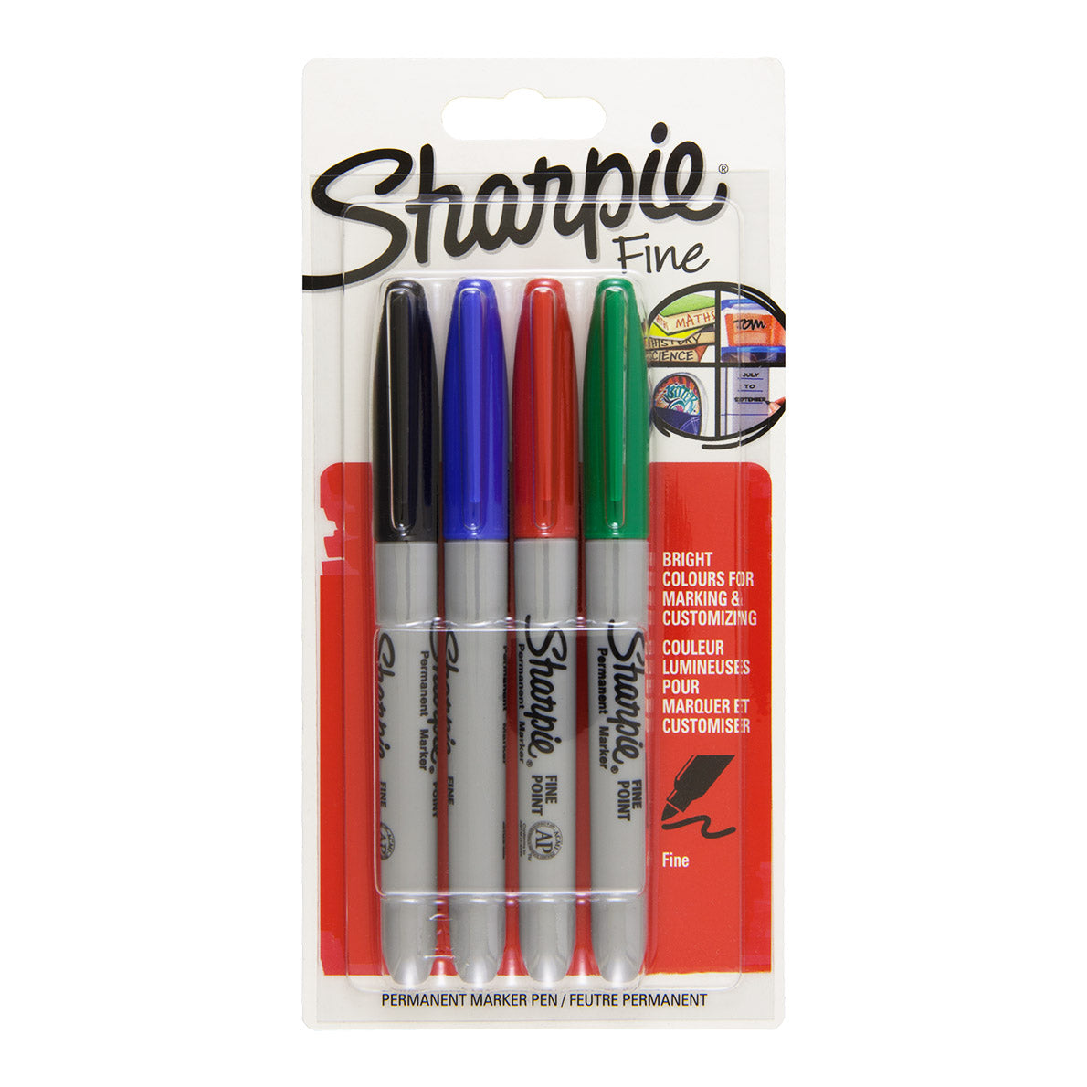 Sharpie Permanent Marker Fine Point 4set - Main Colors