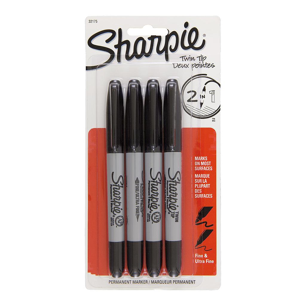 Sharpie Permanent Twin Tip Marker, 4 set Black