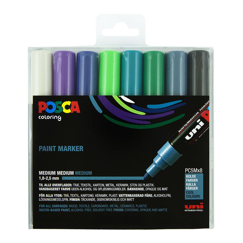 Uni Posca Markers PC-5M, 8set Cool Colours