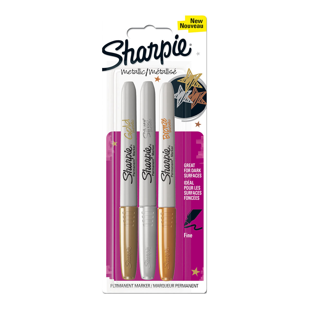 Sharpie Permanent Marker Fine Point 3 Set Metallic