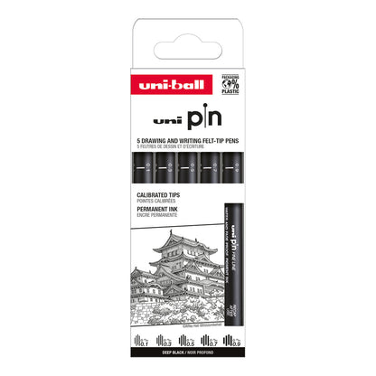 Uni Pin Fine Line Pens Classic-1 5 Set, Black - image 1