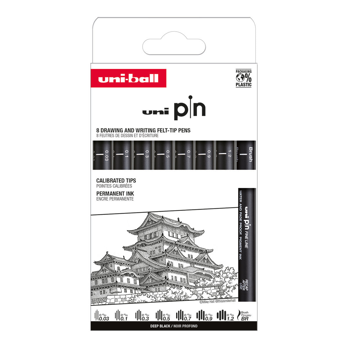 Uni Pin Fine Line Pens Classic-1 8 Set, Black - image 1