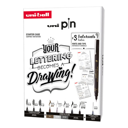 Uni Pin Fine Line Pens Lettering Starter Case 9 Set - image 1