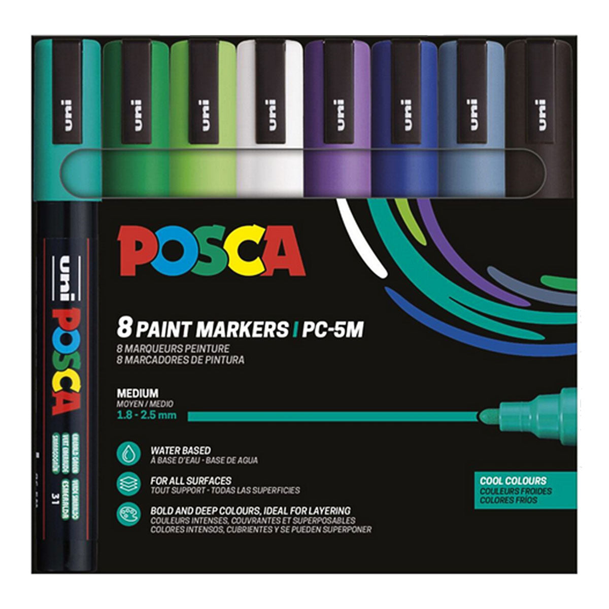 Uni Posca Markers PC-5M, 8 set Cool Colors