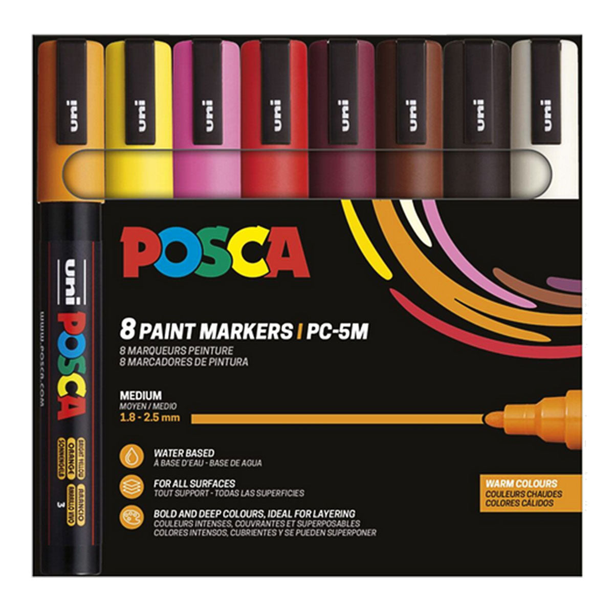 Uni Posca Markers PC-5M, 8 set Warm Colors